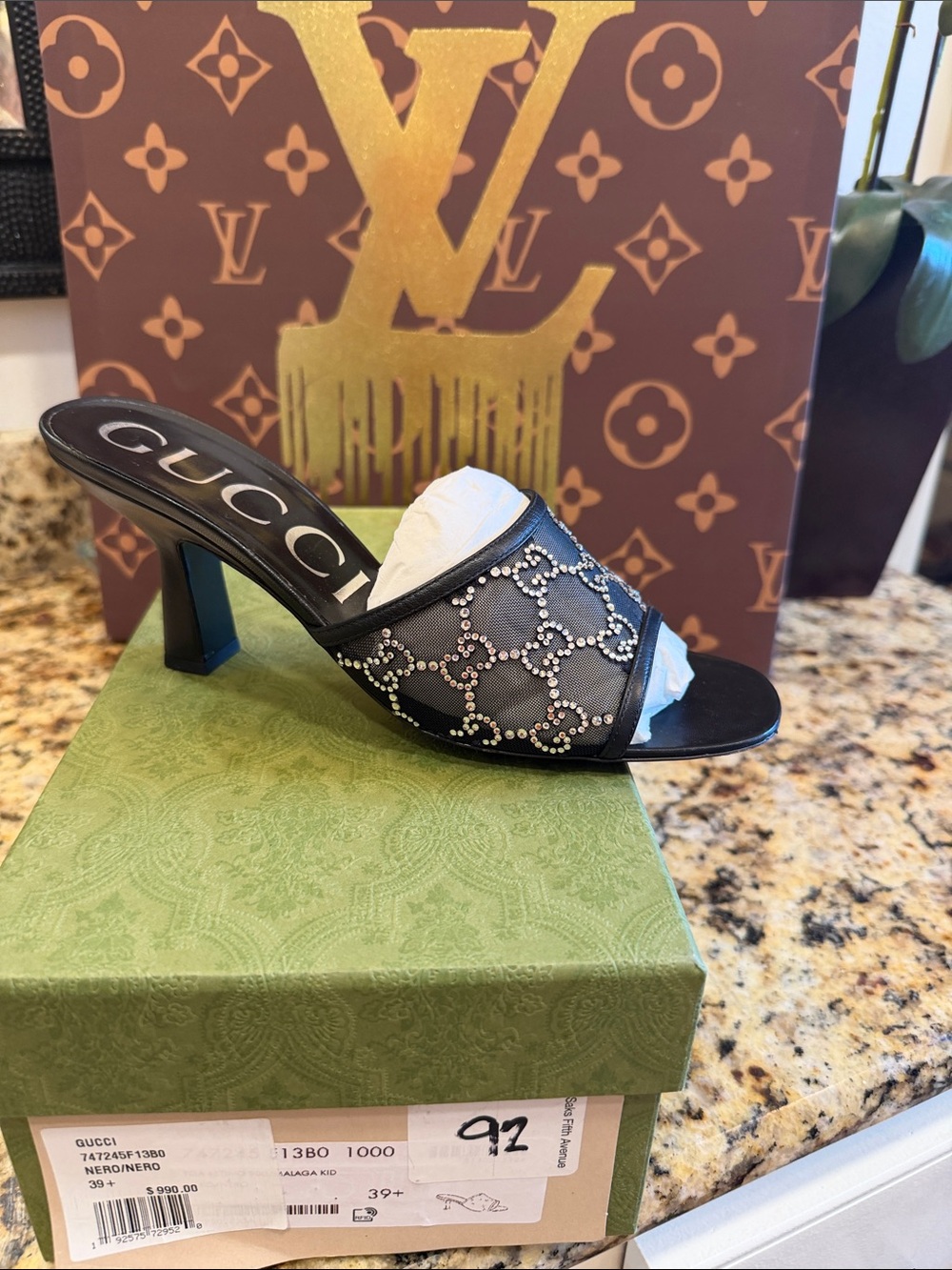 Gucci Black Crystal-Embellished Mesh Mule